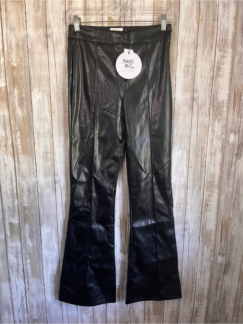 Princess Polly Braden Pants Size 4 Black Faux Leather High Rise Flare NWT - Picture 3 of 7